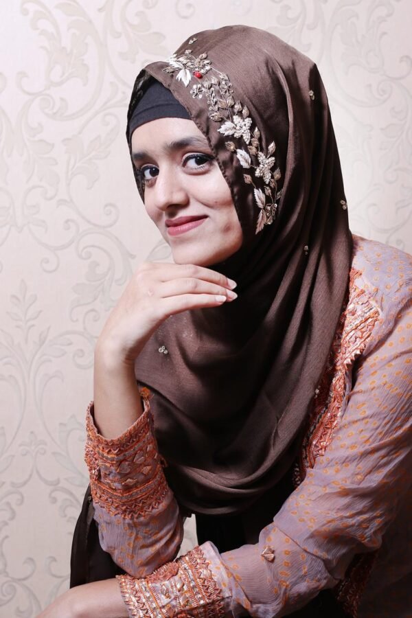 classic silk dabka work hijab by bintnoor